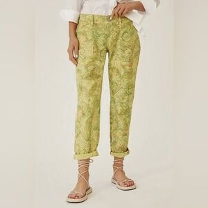Anthropologie Pilcro Pants Green Floral Print‎ Low Rise The Wanderer Garden 29